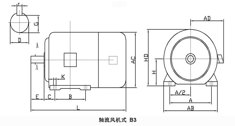 YLJ力矩电机轴流B3尺寸图